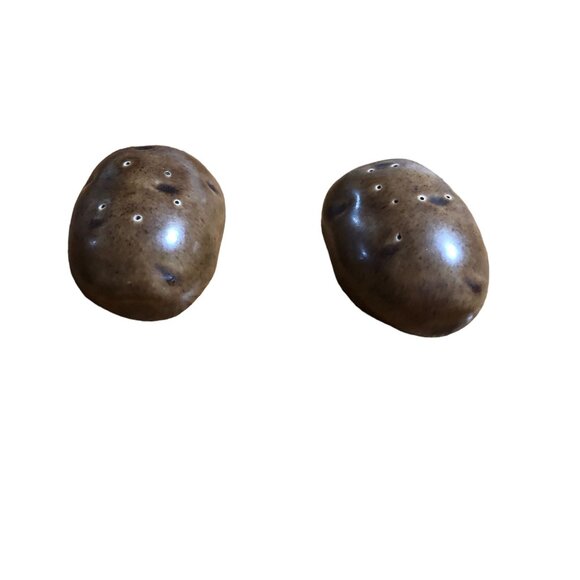 Salt Pepper Shaker Baked Potato Shaped Set VTG Ceramic 1970s Kitchen Table Serve - Picture 5 of 6